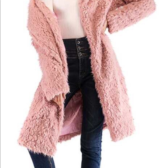 Long pink teddy coat - Picture 3 of 7